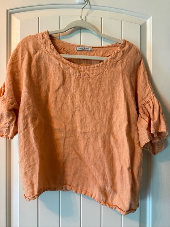 Viola Borghi Tops - Viola Borghi Peach Linen Ruffle-Sleeve Tunic Made in Italy